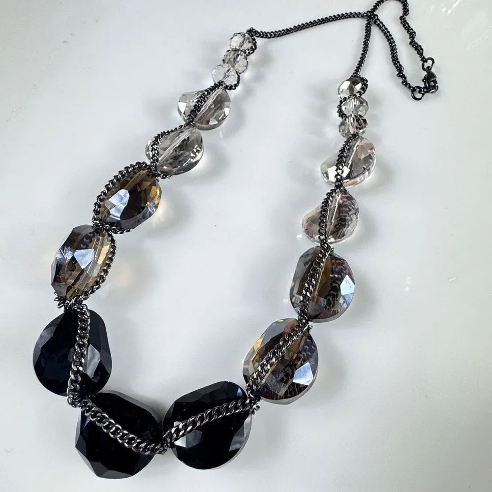 Elegant Faceted Glass Bead Necklace in Black and Smoke.